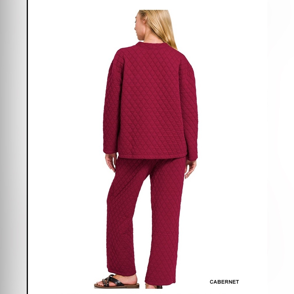 Zenana Outfitters Cabernet Quilted Pants & Jacket Set - Picture 2 of 3